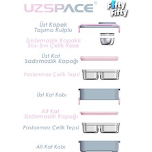 Uzspace 1200 ml Iki Kat Dört Bölme Paslanmaz Çelik Lunch Box Yeni Nesil Sefer Tası-Sos Kaseli MODEL-FFLBOX8023