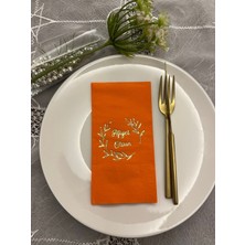 Kidspartim Gold Yaldızlı Turuncu Afiyet Olsun Çiçekli Çelenk Garson Peçete 16 Adet