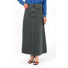 Yüksek Bel A Kesim Denim Etek