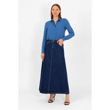 Yüksek Bel A Kesim Denim Etek