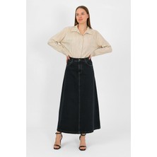 Yüksek Bel A Kesim Denim Etek