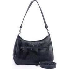 Nas Bag Kadın Omuz ve Çapraz Baget Çanta - Siyah Lazer (28X17 Cm)