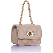 Nas Bag Orjinal Mini El ve Cüzdan Çanta Kapitone Zincir Detaylı - Kum Dona