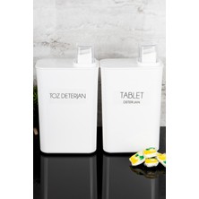 2'li Kendinden Ölçekli Deterjan Kutusu Seti Toz Deterjan Tablet Deterjan Etiketli 3000ML Deterjanlık