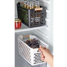 2 Adet Ahşap Renk Plastik Saplı Organizer Sepet Düzenleyici