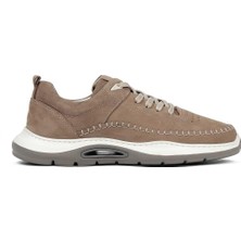 Erkek Vizon Bağcıklı Kalın Tabanlı Nubuk Deri Sneaker