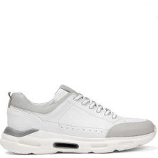 Erkek Beyaz Gri Bağcıklı Kalın Tabanlı Deri Sneaker