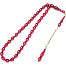 Arpa Kesim Kırmızı Ateş Kehribarı Tesbih (11X8 Mm)