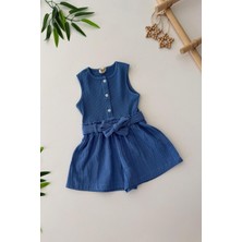 Miniğimin Cicileri Düğme Detaylı Pamuklu Müslin Şort Detaylı kız bebe tulum - Mavi