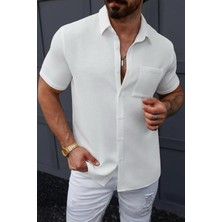 Theo Slim Fit Esnek Likralı Kısa Kol Ayaklı Yaka Erkek Gömlek