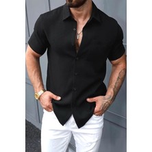 Theo Slim Fit Esnek Likralı Kısa Kol Ayaklı Yaka Erkek Gömlek