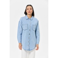 Taş Işli Çift Cep Kot Ceket  Mavi