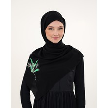 Zaytoon Şal Filistin Zeytin Dalı Renkli Nakışlı Siyah Polyester Kadın Şal 70x180 cm