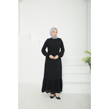 Armine Trend Etek Ucu Tül Desenli Fermuarlı ELBISE-SİYAH-25YT924