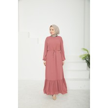 Armine Trend Etek Ucu Tül Desenli Fermuarlı Elbise-Pink-25YT924