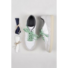 Krähe Artemis Erkek Hakiki Deri El Boyamalı Bağcık ve Iki Yedek Bağcıklı Beyaz-Beyaz Sneakers