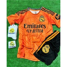Reall-Madrid Bellingham Turuncu Yeni Sezon Çocuk 4lü Set Forma Çorap-Bileklik Hediyeli SM11