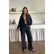 Mira Cotton Gömlek-Pantolon Takım Cupra Kumaş - Lacivert