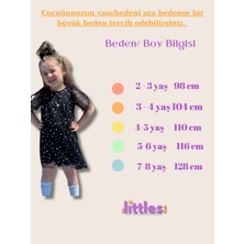 Kız Çocuk Parlak Yıldız Desenli %100 Pamuk Astarlı Kolları Lastikli Düğmeli Tüllü Siyah Elbise