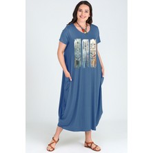 Büyük Beden Element Baskılı Jumbo Kısa Kol Elbise