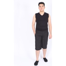 Erkek Havuz Deniz Diz Altı Uzun Kapri Şort Mayo-Siyah-S-6xl