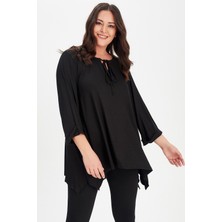 Yaka Bağcıklı Kol Katlamalı Yan Yırtmaçlı Tunik