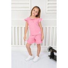 %100 Pamuk Kız Çocuk Alt Üst Şortlu Takım