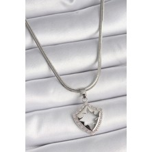 316L Çelik Gümüş Renk Italyan Zincir Zirkon Taşlı Kutup Yıldızı Işleme Model Kadın Kolye