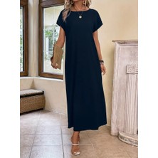 AKN Butik Kadın Uzun Kollu Yakası Açık Viskon Elbise