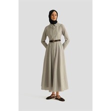 Armine Belden Açılan Çizgili Elbise 25Y9026 Beyaz