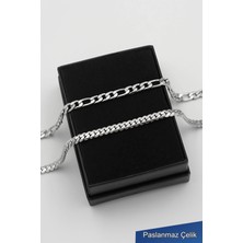 Trend Collection 316L Çelik Gümüş Figaro ve Urban Erkek Bileklik (2 Adet) Paslanmaz Çelik ile Modern Tasarım