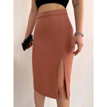 Uzun Midi Boy Yırtmaçlı Etek Somon S24907