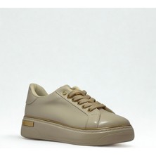 Kadın Spor Sneaker Ayakkabı Krem Krem-Ortopedik Taban-Bağcıklı Fermuarlı