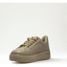 Kadın Spor Sneaker Ayakkabı Krem Krem-Ortopedik Taban-Bağcıklı Fermuarlı