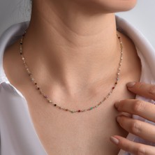 14 Ayar Altın Kaplama El Yapımı Karışık Değerli Taş Minimal Boncuklu Kadın Kolye  - CNS00625