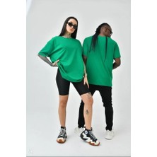 Melenza Unisex Basic Bisiklet Yaka Oversize T-Shirt - Yeşil