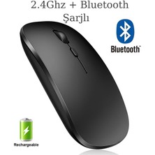 Plentiful Şarjlı Kablosuz 2.4g+Bluetooth Mouse Sessiz Siyah Ince