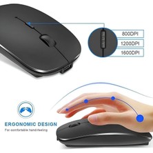 Plentiful Şarjlı Kablosuz 2.4g+Bluetooth Mouse Sessiz Siyah Ince