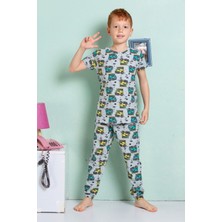 Elmkp Gri Safari Desen Erkek Çocuk Pijama Takımı 3-10 Yaş 3101