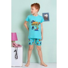 Elmkp Turkuaz Papağan Desen Erkek Çocuk Şortlu Pijama Takımı 3-10 Yaş 3201