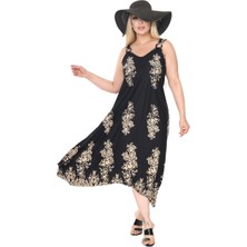 Melsay Butik Askılı V Yaka Siyah Pano Desen Elbise