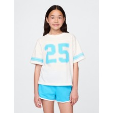 Kız Çocuk Beyaz Varsity Jersey T-Shirt