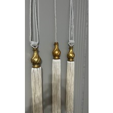 Fon Perde Tavan Bağlama Püsküllü Braçol Set ( Üçlü Set ) Altın Kuka Kuka