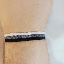 Crystal Atelier 3’lü Ayarlanabilir Makrome Bileklik Seti, El Yapımı Asansörlü Beyaz Gri Siyah Renk Ip Örgü Bileklik, Hediyelik El Yapımı Örgü Bileklik Seti, Unisex Şık Tasarım Kombin Örgü Bileklik