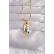 316L Çelik Gold Renk Beyaz Mineli Kız Figür Tarot Kolye