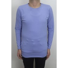 Santa Fistan Store Erkek Mavi Düz Spor Kesim Normal Kalıp Bisiklet Yaka Uzun Kollu Body