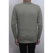 Santa Fistan Store Erkek Haki Yeşil Düz Spor Kesim Normal Kalıp Bisiklet Yaka Uzun Kollu Body