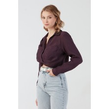 Önü Düğümlü Cepli Crop Gömlek