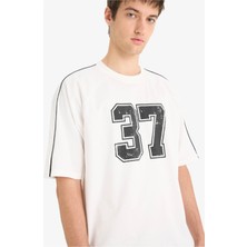 DeFacto %100 Pamuk Loose Fit Bisiklet Yaka Baskılı Kısa Kollu Tişört F0186AX25SM