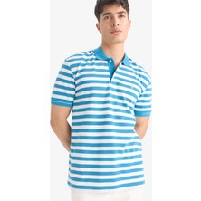 DeFacto %100 Pamuk Regular Fit Polo Yaka Kısa Kollu Çizgili Nakışlı Pike Tişört E2631AX25SM